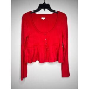 Anthropologie Pilcro Women's Red Cropped Blouse Size Medium Ruffle Cottage Boho